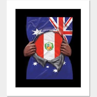 Peru Flag Australian Flag Ripped - Gift for Peruvian From Peru Posters and Art